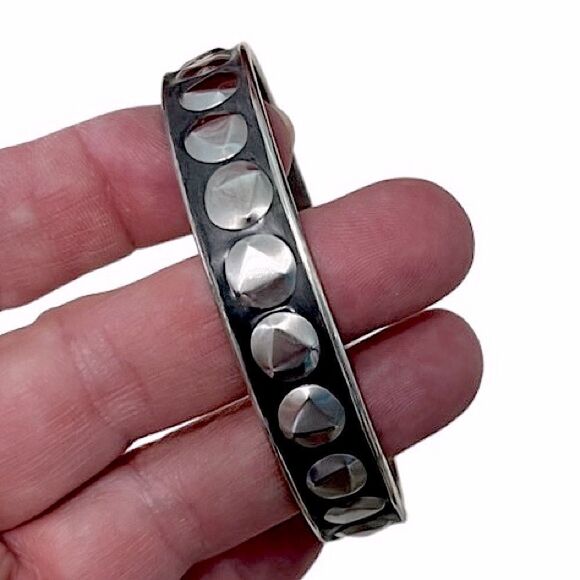 Silver Oxidized Half Ball Faceted Dot Studded Bangle - Picture 3 of 9